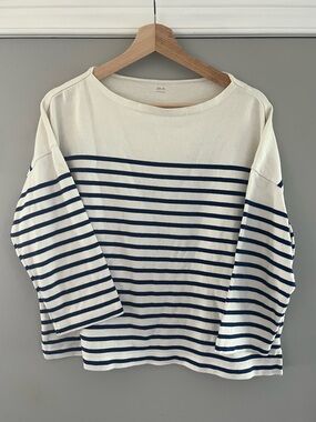MUJI Long Sleeve Navy Stripe Knit Top